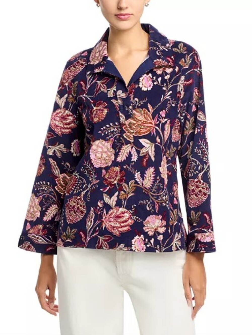 Tommy Bahama Navy Floral Exquisite Bloom Cord Popover Top $148